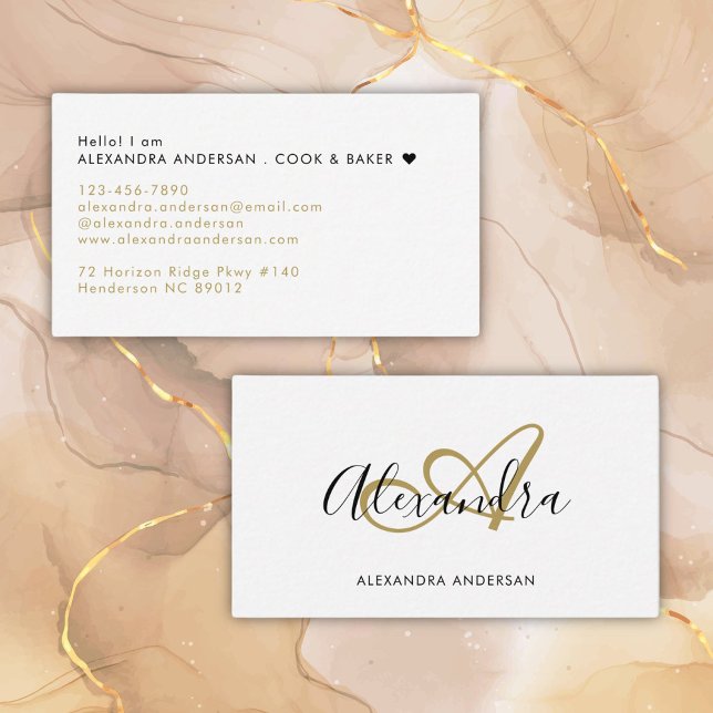 Elegant Monogram Gold Black Script Name Business Card (Elegant Monogram Gold Black Script Name Business Card)