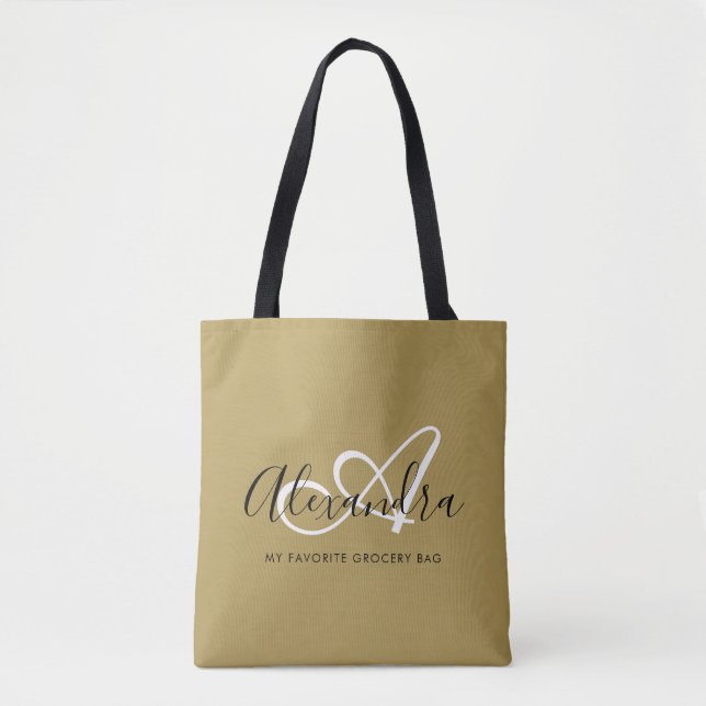 Elegant Monogram Gold Black Script Name Initial    Tote Bag (Front)