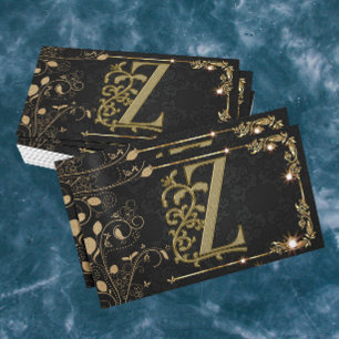 Elegant Monogram Gold Black Sparkle Dog Walker Business Card