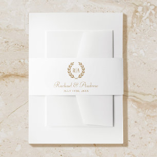 Elegant Monogram Gold Black White Wedding Invitation Belly Band
