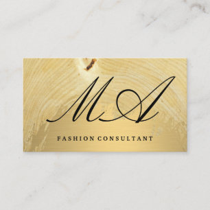 Elegant Monogram   Gold Brushed   Wood Grain Business Card