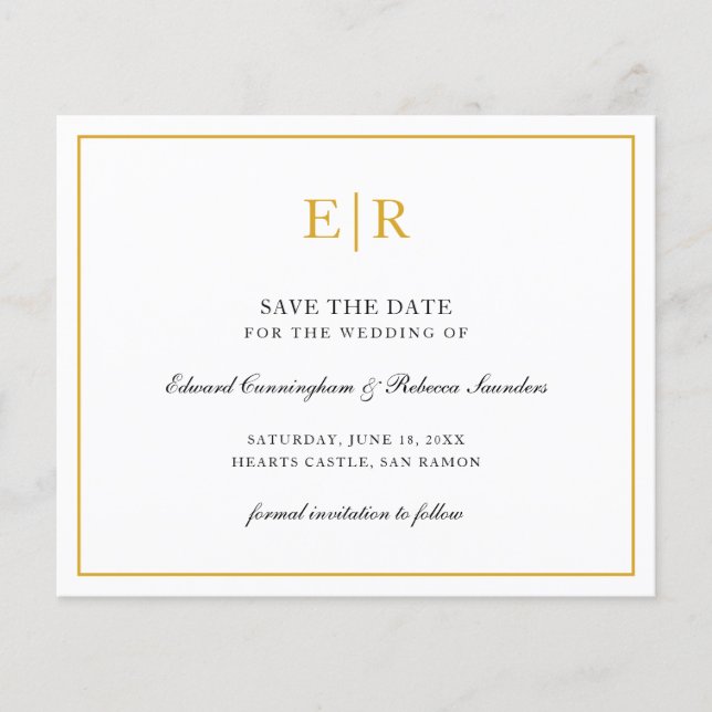 Elegant Monogram Gold Budget Wedding Save The Date Flyer (Front)