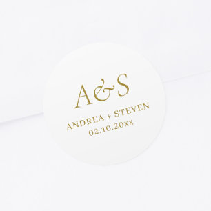 Elegant Monogram Gold Champagne Wedding  Classic Round Sticker