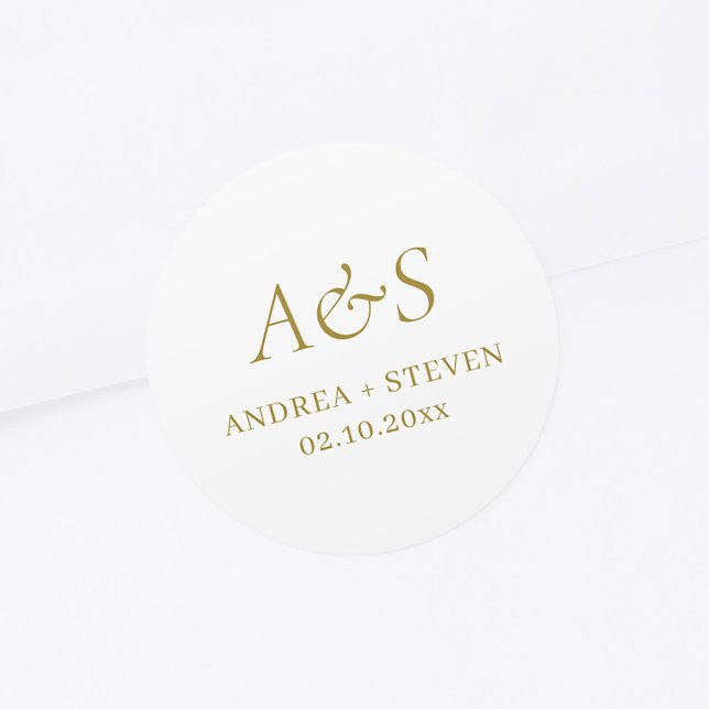 Elegant Monogram Gold Champagne Wedding  Classic Round Sticker (Creator Uploaded)