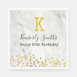 Elegant Monogram Gold dots on Marble 80th Birthday Napkin