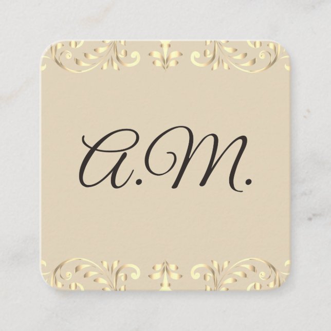 Elegant Monogram Gold Floral Square Business Card (Front)