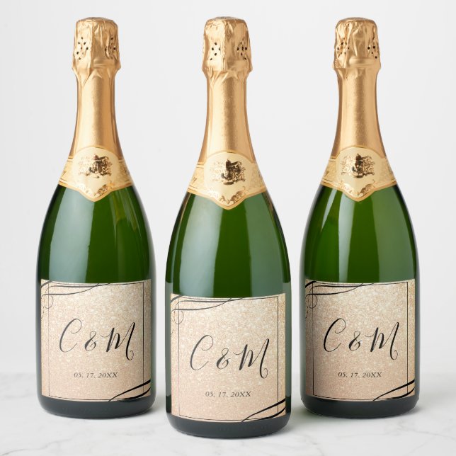 Elegant Monogram Gold Glitter Wine Label (Bottles)