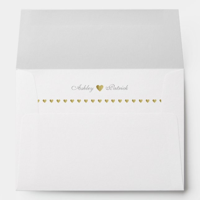 elegant monogram + gold hearts, wedding white envelopes (Back (Bottom))