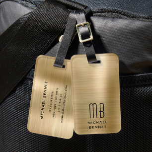 Elegant Monogram Gold Luggage Tag