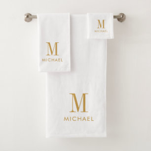 Elegant Monogram Gold Script Name  Bath Towel Set