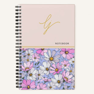 Elegant Monogram Gold Script Pink Blue Flowers Notebook