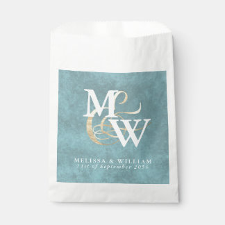 Elegant Monogram Gold Sea Glass Teal White Wedding Favour Bags