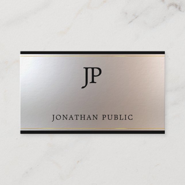 Elegant Monogram Gold Silver Template Luxury Thick Business Card (Front)