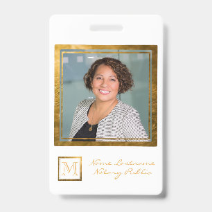 Elegant Monogram Gold Square Frame ID Badge