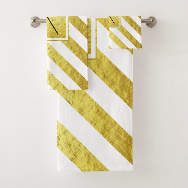 Elegant Monogram Gold Stripes Bath Towel Set (Insitu)