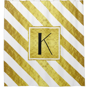 Elegant Monogram Gold Stripes Pattern Shower Curtain