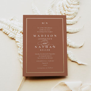 Elegant Monogram Gold Terracotta Wedding Invitation