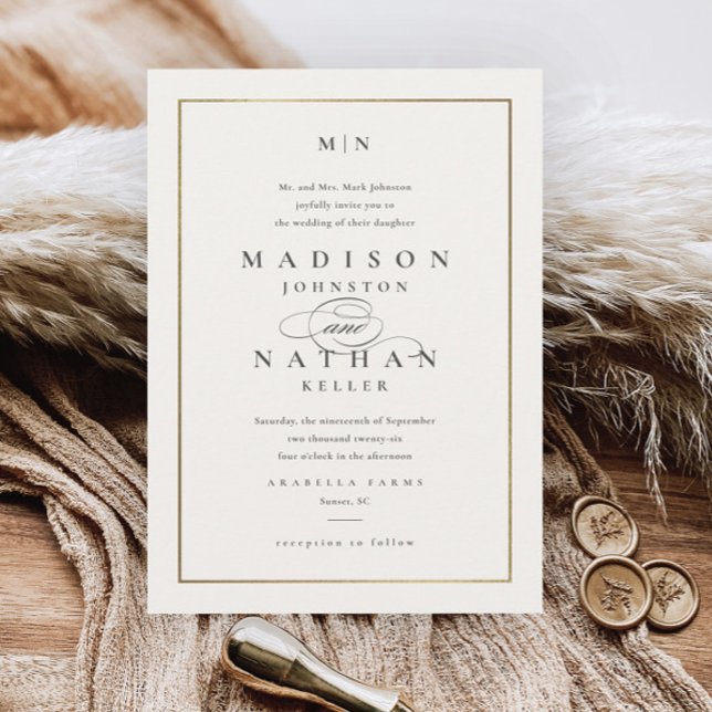 Elegant Monogram Gold Wedding Invitation (Creator Uploaded)
