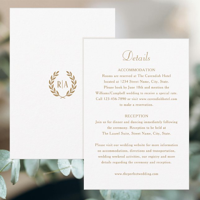 Elegant Monogram Gold White Wedding Enclosure Card (Creator Uploaded)