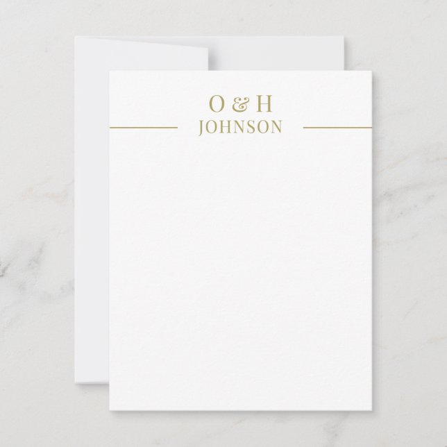Elegant Monogram Gold White Wedding Note Card (Front)