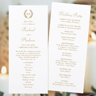 Elegant Monogram Gold White Wedding Timeline Flat Programme