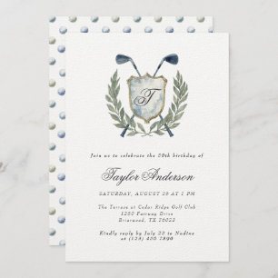 Elegant Monogram Golf Crest Birthday Party Golfing Invitation