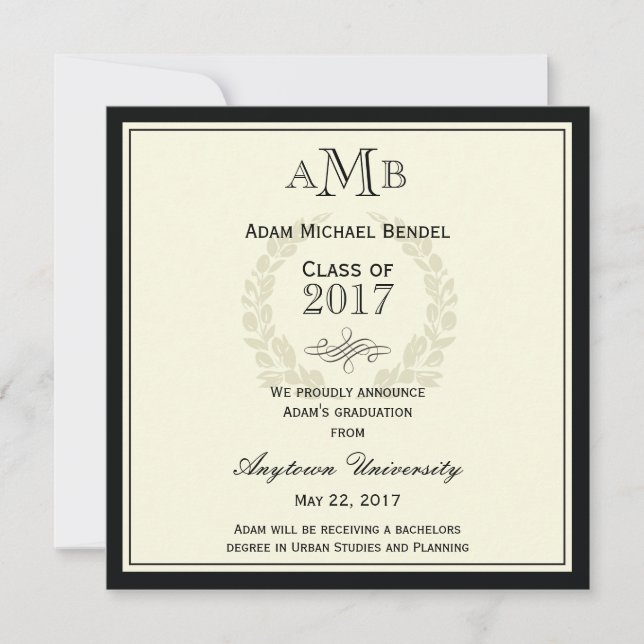 Elegant Monogram Graduation Announcement (Front)