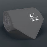 Elegant Monogram Gray | White Tie<br><div class="desc">An elegant necktie featuring a bold white monogram across a silver gray background. Atop this monogram sits your first or last name spelled out in all capitals.</div>