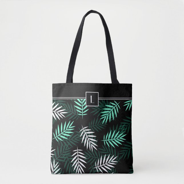 Elegant Monogram Green Botanical Pattern Tote Bag (Front)