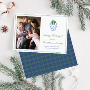 Elegant Monogram Green Bow Family Photo Christmas Holiday Card