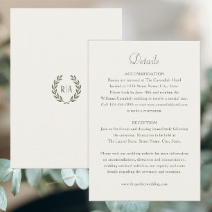 Elegant Monogram Green Cream Wedding Enclosure Card