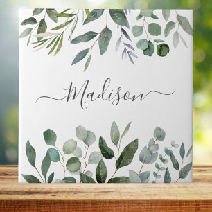 Elegant Monogram Green Eucalyptus Tropical Leaves Tile