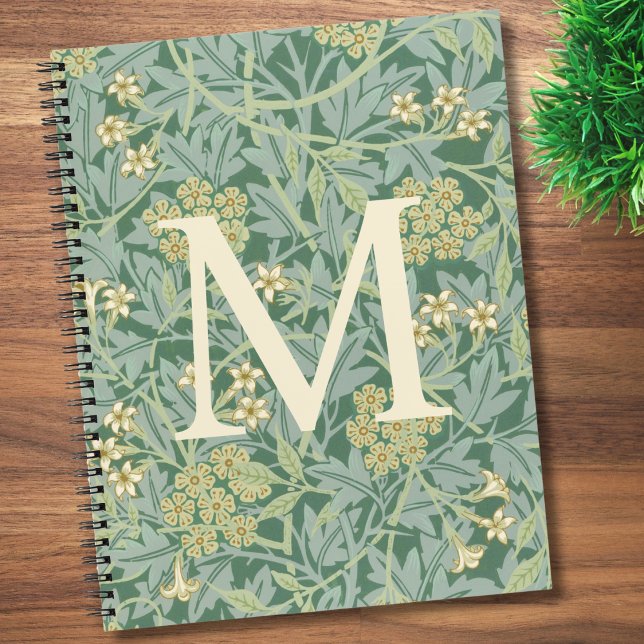 Elegant Monogram Green Jasmine Floral Notebook (Creator Uploaded)