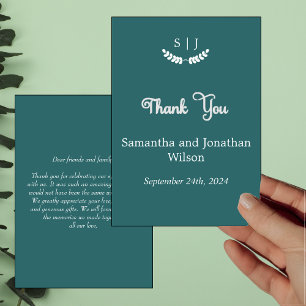 Elegant Monogram Green  Jewel Tone Thank You Card