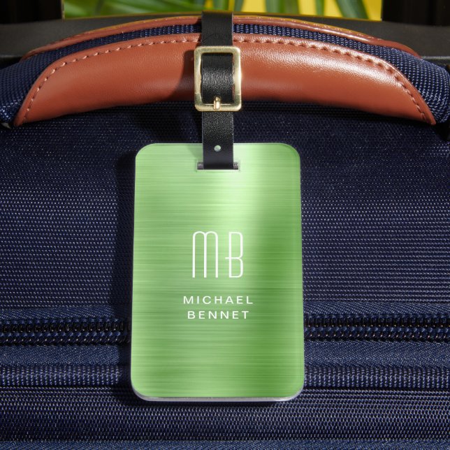 Elegant Monogram Green Luggage Tag (Front Insitu 2)