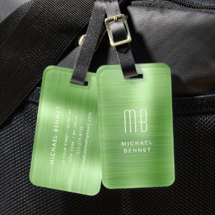 Elegant Monogram Green Luggage Tag