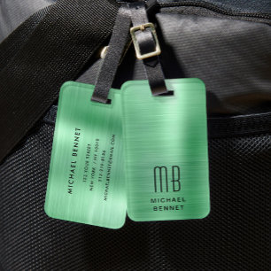 Elegant Monogram Green Luggage Tag
