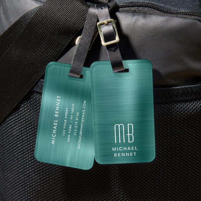 Elegant Monogram Green Luggage Tag (Elegant Monogram Green Luggage Tag)