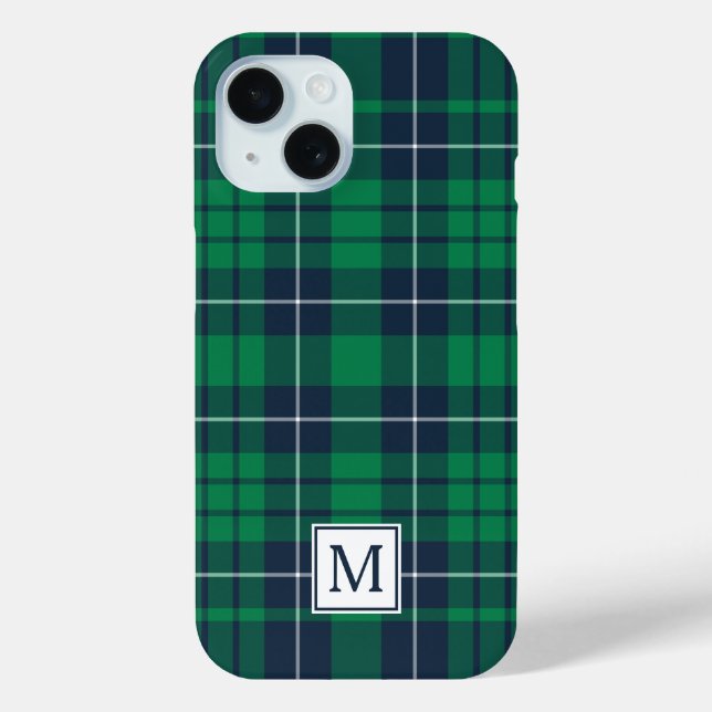 Elegant Monogram Green Plaid Case-Mate iPhone Case (Back)