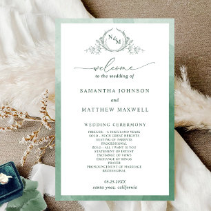 Elegant Monogram Green Wedding Program