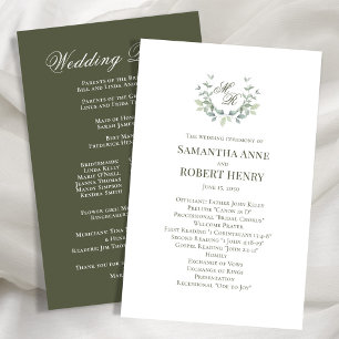Elegant Monogram Green Wedding Program