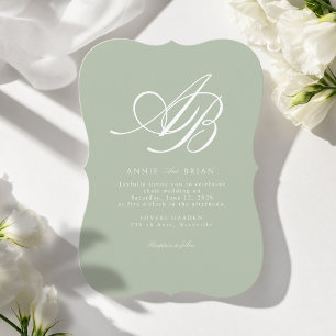 Elegant Monogram Green White Wedding Invitation
