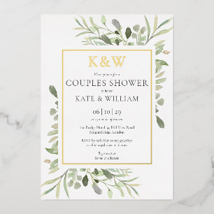 Elegant Monogram Greenery Couples Shower Gold