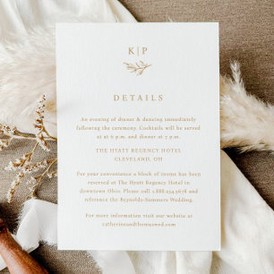 Elegant Monogram Greenery Leaves Wedding Details Enclosure Card