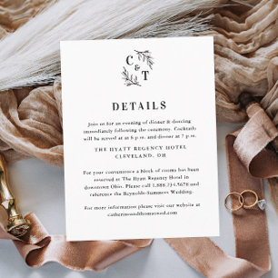 Elegant Monogram Greenery Leaves Wedding Details Enclosure Card