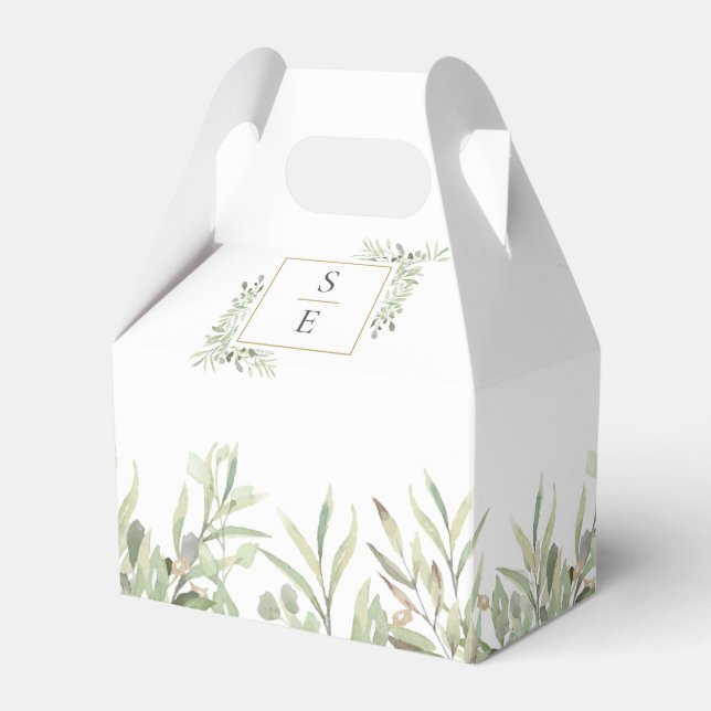 Elegant Monogram Greenery Wedding Favour Box (Front Side)