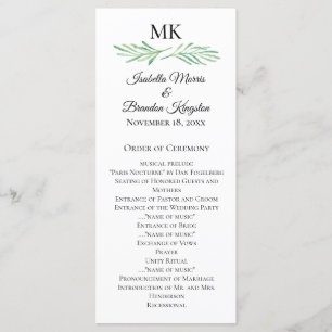 Elegant Monogram Greenery Wedding Program Menu