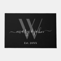 Elegant Monogram Grey Black Names Script Wedding