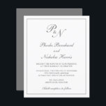 Elegant Monogram Grey Budget Wedding Invitation<br><div class="desc">Traditional style budget wedding invitation featuring a simple and classic design with your two initial monogram and your names in an elegant calligraphy inside of a thin border. All design elements are in medium grey over a white background and may be changed in the design editing tool. This classy design...</div>