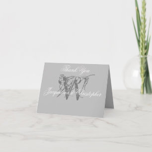 Elegant Monogram Grey White Blank Wedding Folded Thank You Card